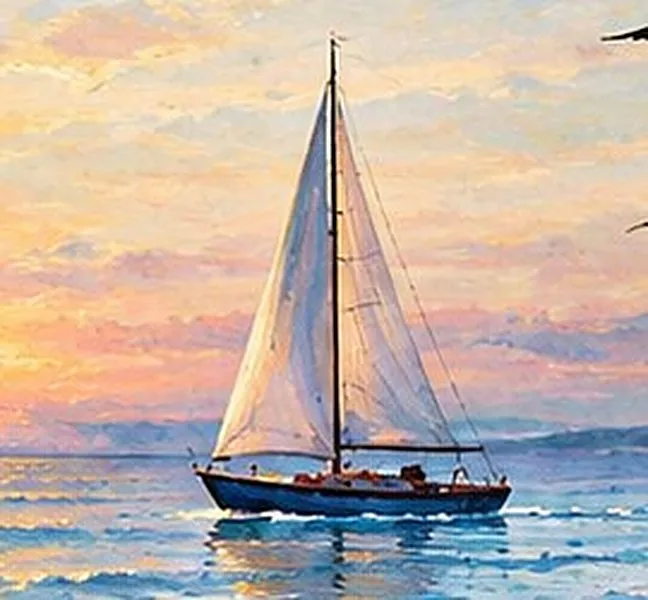 Obraz „Samotny żagiel” – akryl na płótnie, 60 × 60 cm