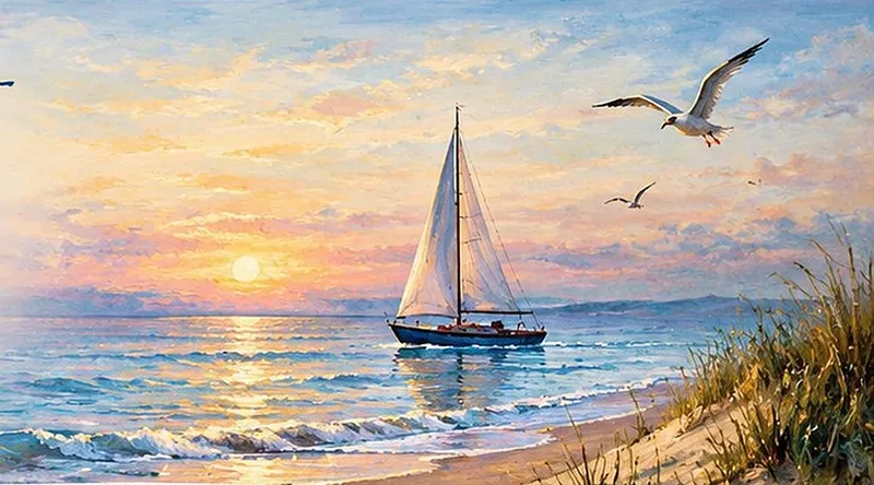 Obraz „Wieczorny rejs” – olej na płótnie, 80 × 60 cm